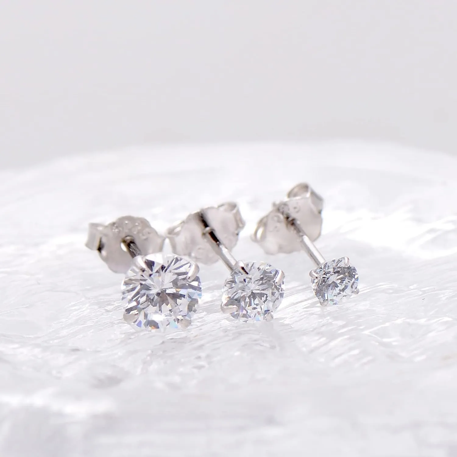 3 MM Cubic Zirconia Small Diamond Studs Earrings Sterling Silver Post Earrings for Piercing, Crystal Clear