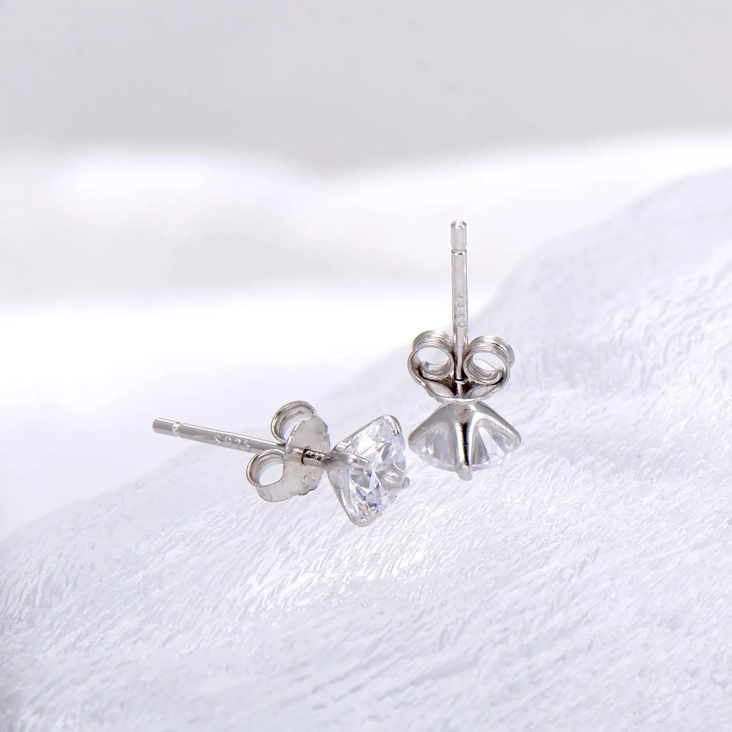 3 MM Cubic Zirconia Small Diamond Studs Earrings Sterling Silver Post Earrings for Piercing, Crystal Clear