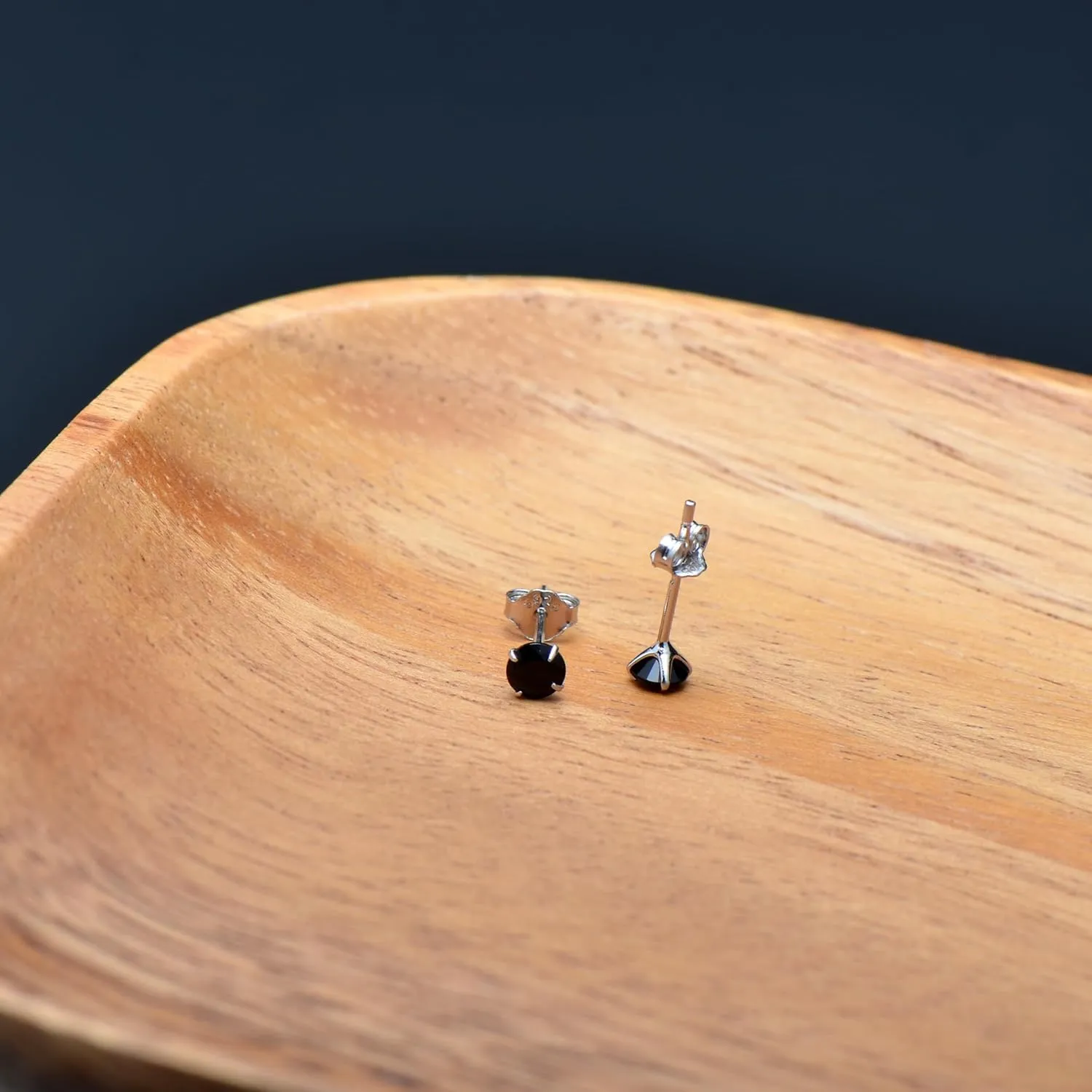 3 MM Cubic Zirconia Small Diamond Studs Earrings Sterling Silver Post Earrings for Piercing, Pure Black