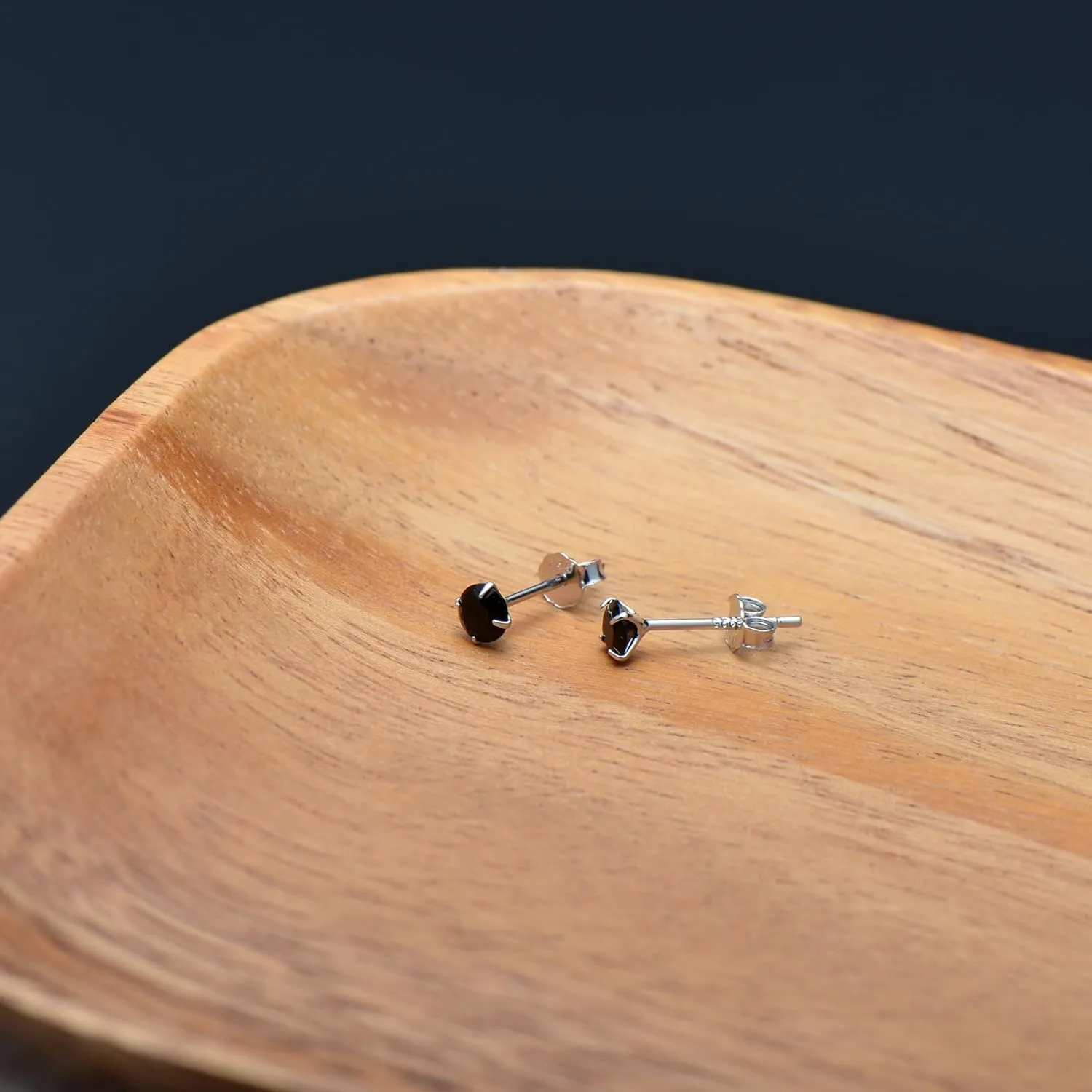 3 MM Cubic Zirconia Small Diamond Studs Earrings Sterling Silver Post Earrings for Piercing, Pure Black