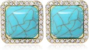 3 Pair Turquoise Stud Earrings Set for Women Cute Studs Earrings for Women Small Geometric Round Shape Triangle Square Earrings Minimalist Jewelry