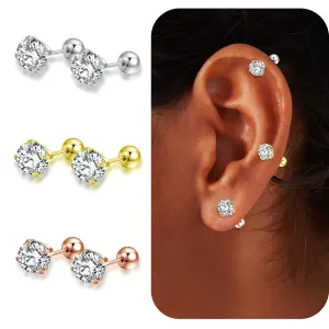 3 Pairs Cubic Zirconia Screw Back Earrings for Women,Stud Earrings for Women Screw Back Stainless Steel Helix Earrings Hypoallergenic Earrings CZ Studs for Women/Men (3mm)