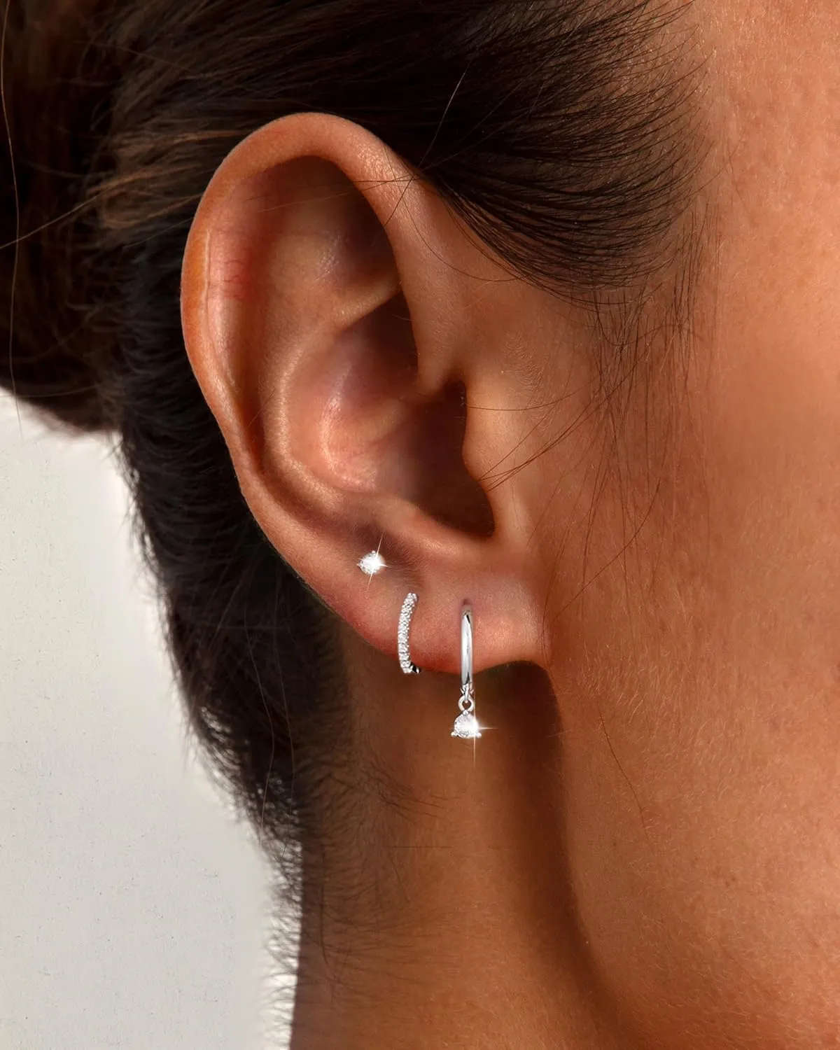 3 Pairs Silver Hoop Earrings Set: Dainty Stud Earrings Trendy Small 925 Sterling Silver Plated Hypoallergenic CZ Dangle Cartilage Huggie Earrings for Women Silver Jewelry for Women