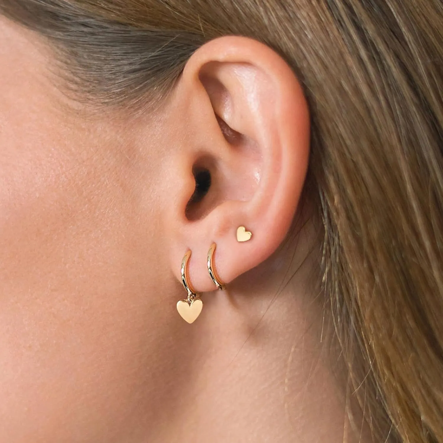 3 Pairs Small Gold Hoop Earring, 14K Gold Plated Earring Stacks Butterfly Heart Star Moon Bow Four Leaf Rhombus Round CZ Pearl Hoop Charm Huggie Earrings for Women Trendy