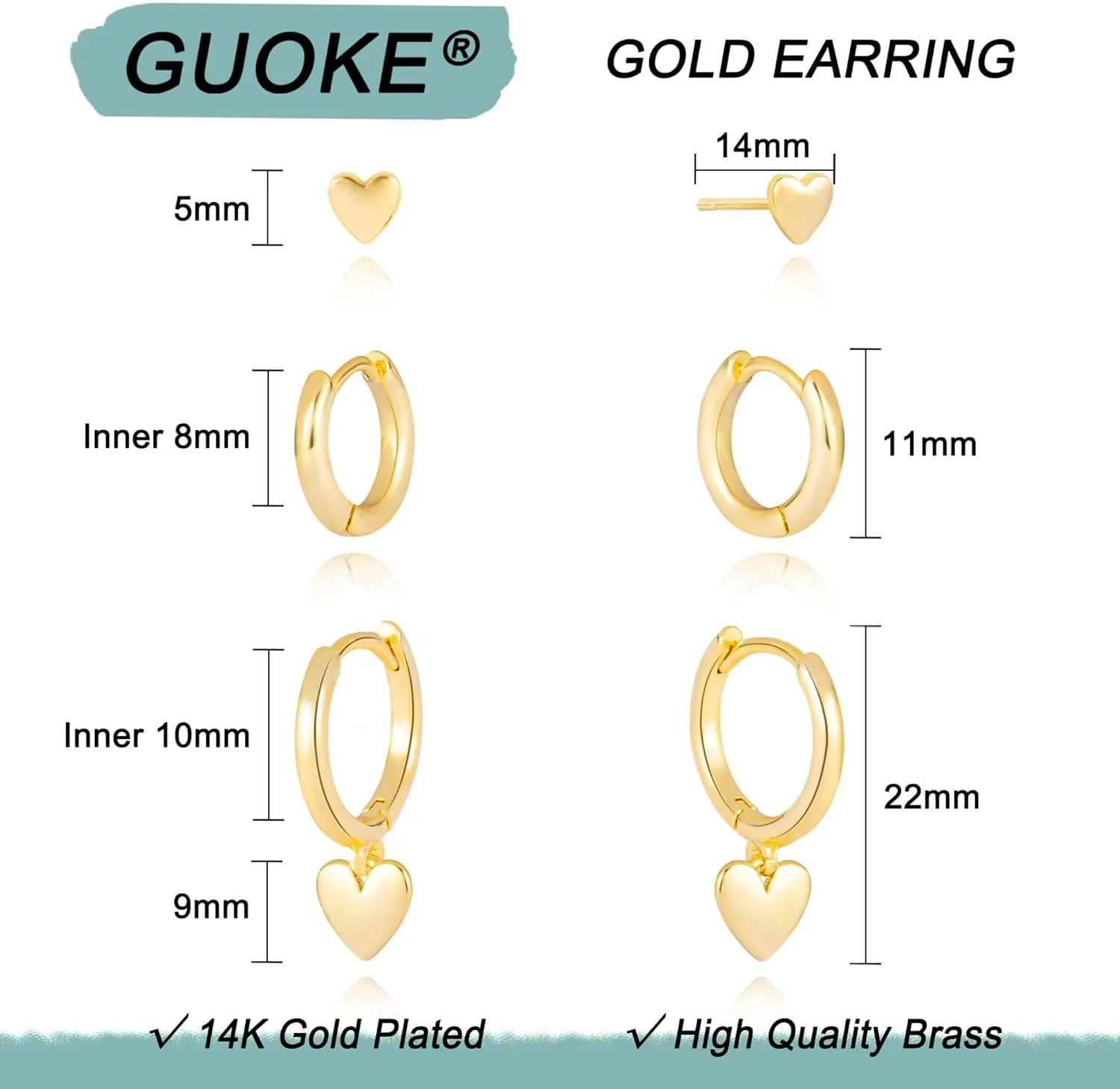 3 Pairs Small Gold Hoop Earring, 14K Gold Plated Earring Stacks Butterfly Heart Star Moon Bow Four Leaf Rhombus Round CZ Pearl Hoop Charm Huggie Earrings for Women Trendy