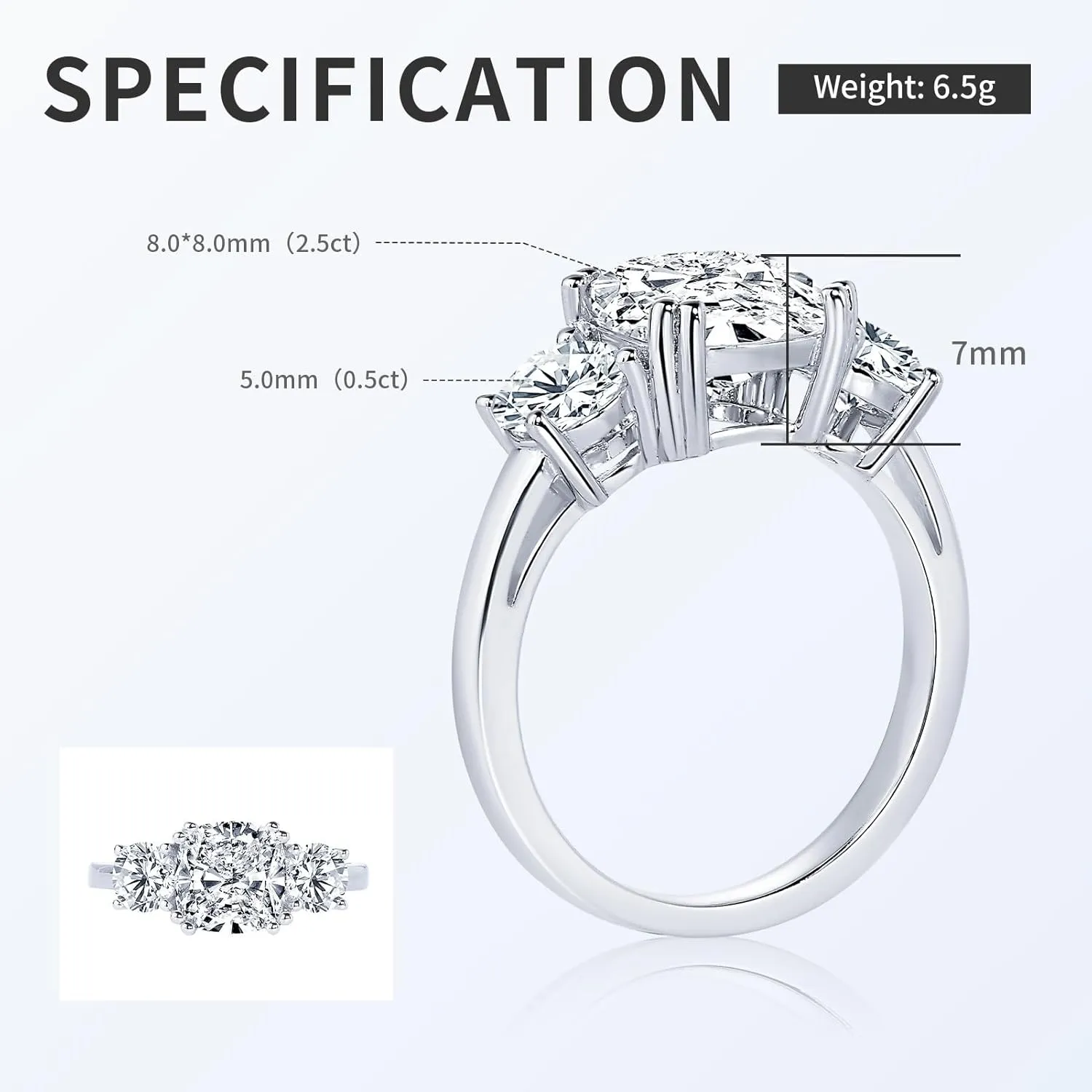 3 Stone Moissanite Engagement Rings for Women 3.5CTTW D Color Cushion Cut 925 Sterling Silver Wedding Ring Gift for Wife