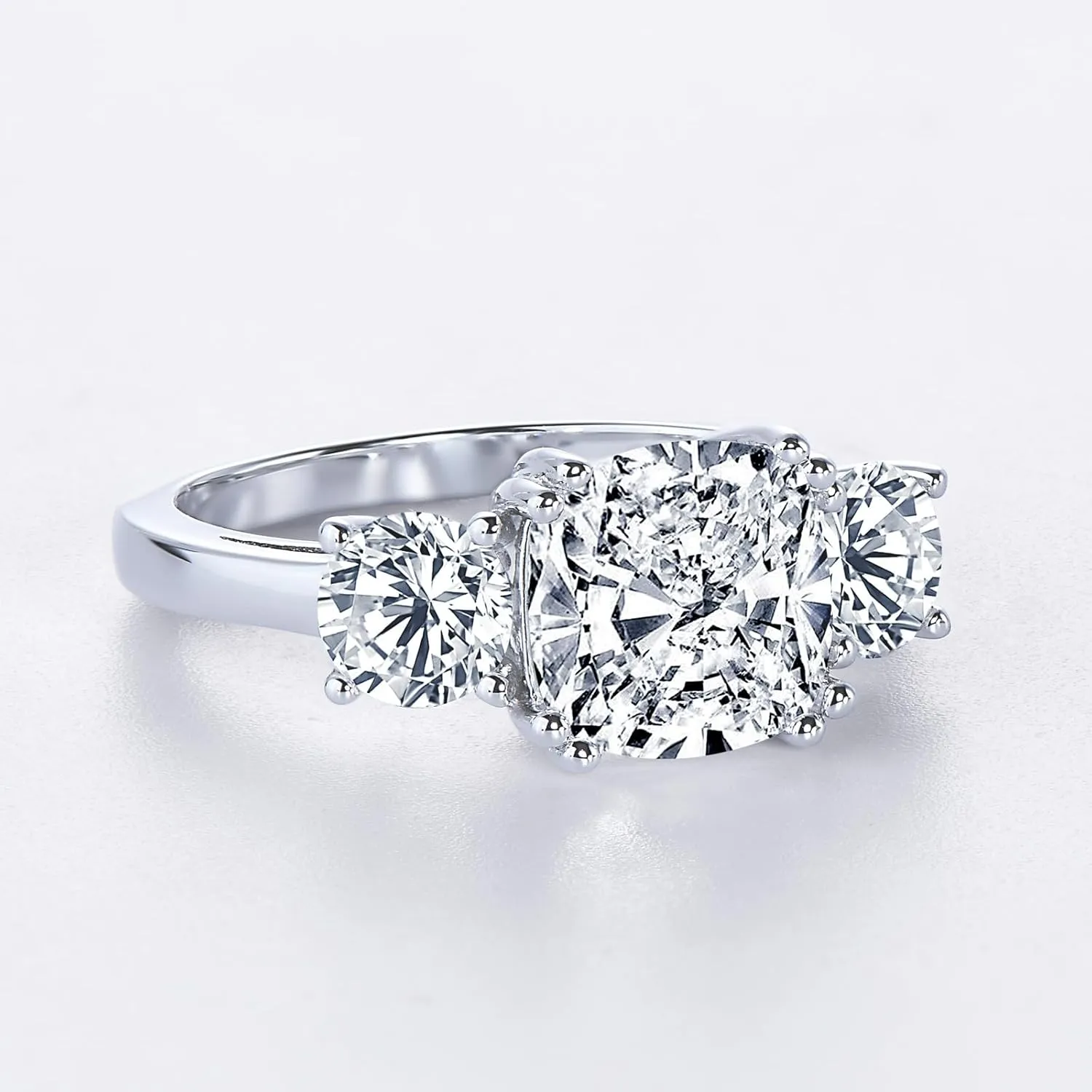 3 Stone Moissanite Engagement Rings for Women 3.5CTTW D Color Cushion Cut 925 Sterling Silver Wedding Ring Gift for Wife