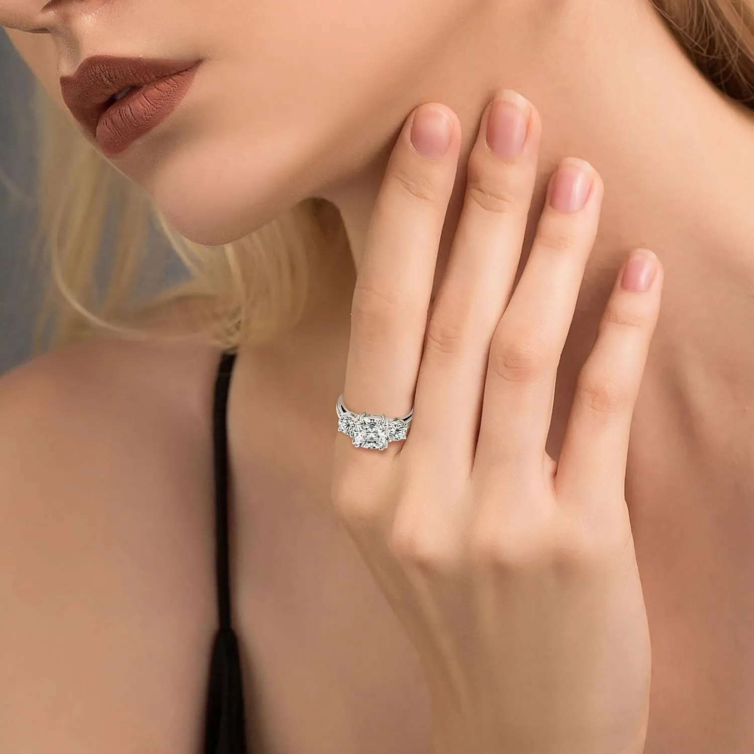 3 Stone Moissanite Engagement Rings for Women 3.5CTTW D Color Cushion Cut 925 Sterling Silver Wedding Ring Gift for Wife