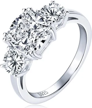 3 Stone Moissanite Engagement Rings for Women 3.5CTTW D Color Cushion Cut 925 Sterling Silver Wedding Ring Gift for Wife