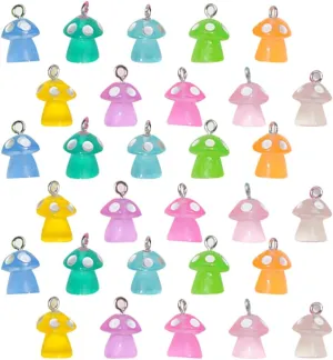30 Pcs Small Mushroom Pendants Glow in the Dark Charms Bracelet Pendant Charms Colorful Resin Charms Earring Dangle Charms Loose Spacer Beads for Jewelry Making