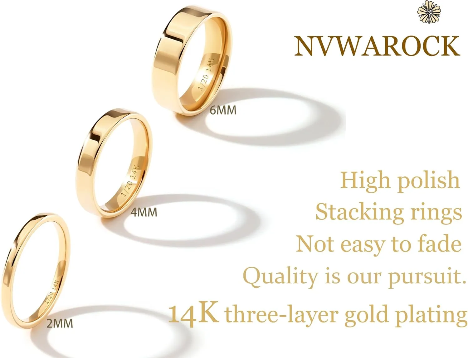 3pcs 14K Gold Plated Rings for Women Dainty Gold Stacking Band Thin Gold Thumb Pinky Finger Ring Non Tarnish Comfort Fit Size 5 to 10 | 2mm 4mm 6mm | Gold and Silver