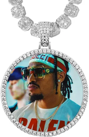 3UMeter Personalized Large Photo Necklace Custom Chain with Picture Pendant Necklace for Men Women Oversize Pendant Memorial Necklace with Picture Hip Hop Jewelry Personalized Gift