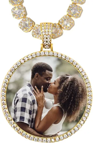 3UMeter Personalized Large Photo Necklace Custom Chain with Picture Pendant Necklace for Men Women Oversize Pendant Memorial Necklace with Picture Hip Hop Jewelry Personalized Gift