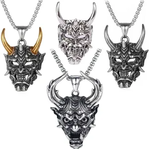 4 PCS Japanese Prajna Mask Necklace - Men's Ghost Samurai Pendant Accessories