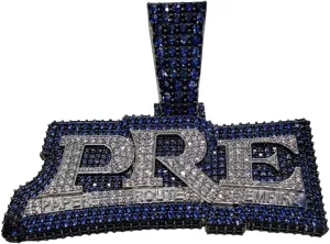 4.50 CT Round Lab Created Blue Sapphire & Diamond "PRE" Paper Route Empire Pendant Charm 14K White Gold Plated Over Sterling Silver