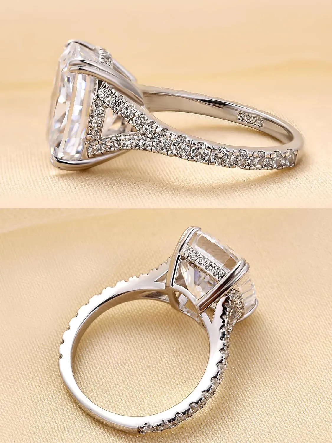 4.5CT Cushion Cut Engagement Ring with Split Shank, 925 Sterling Silver CZ Simulated Diamond Promise Ring for Women