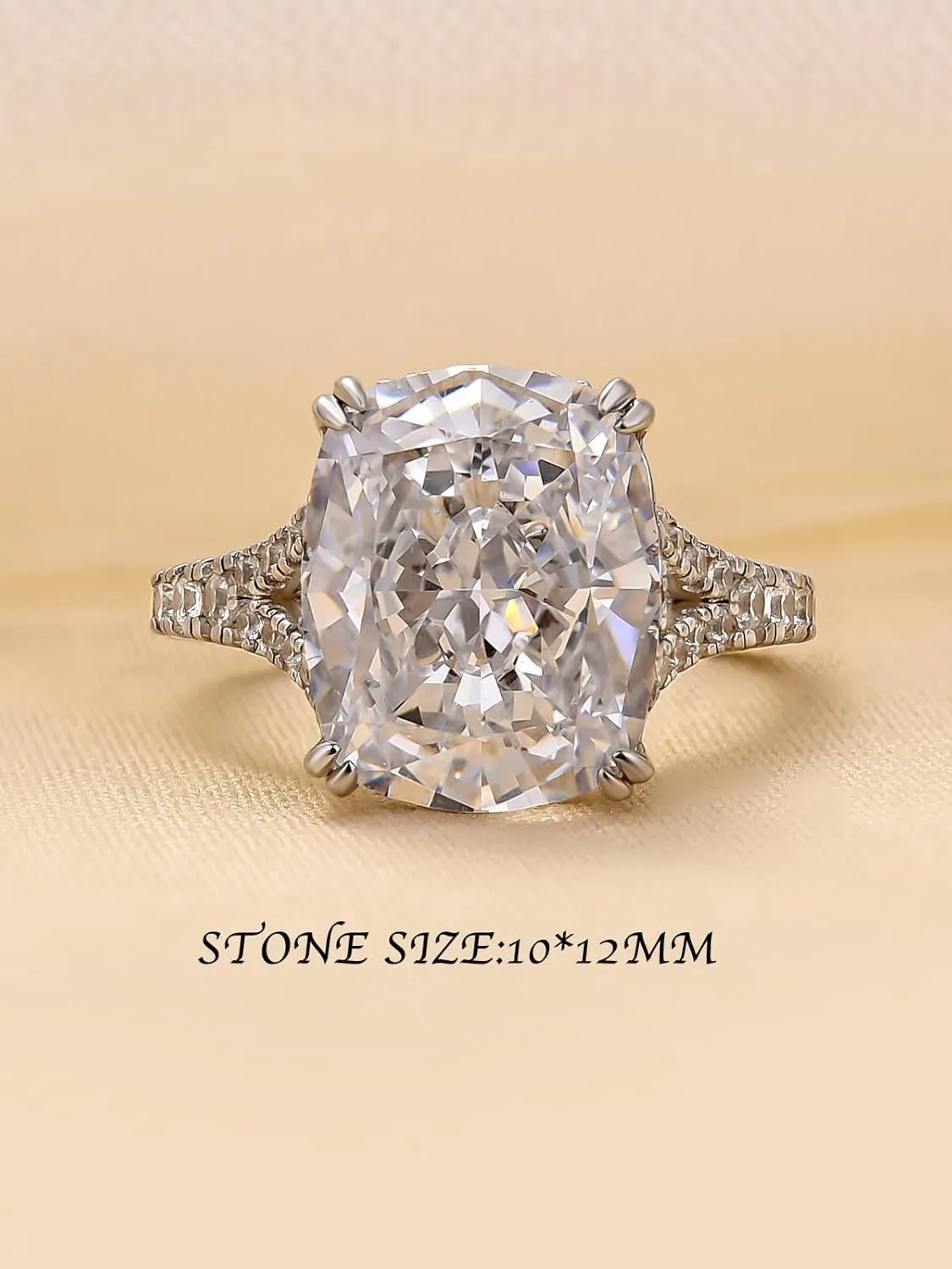 4.5CT Cushion Cut Engagement Ring with Split Shank, 925 Sterling Silver CZ Simulated Diamond Promise Ring for Women