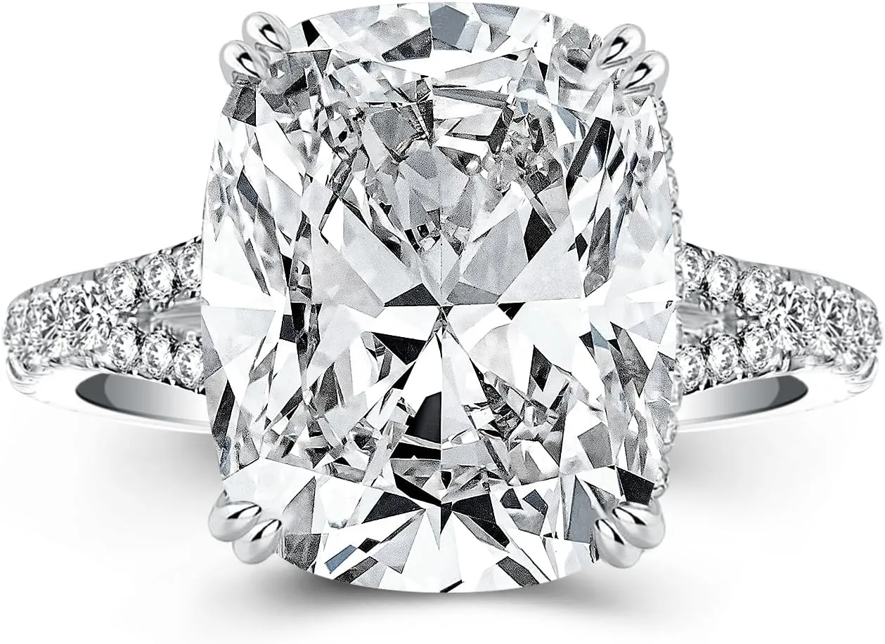 4.5CT Cushion Cut Engagement Ring with Split Shank, 925 Sterling Silver CZ Simulated Diamond Promise Ring for Women
