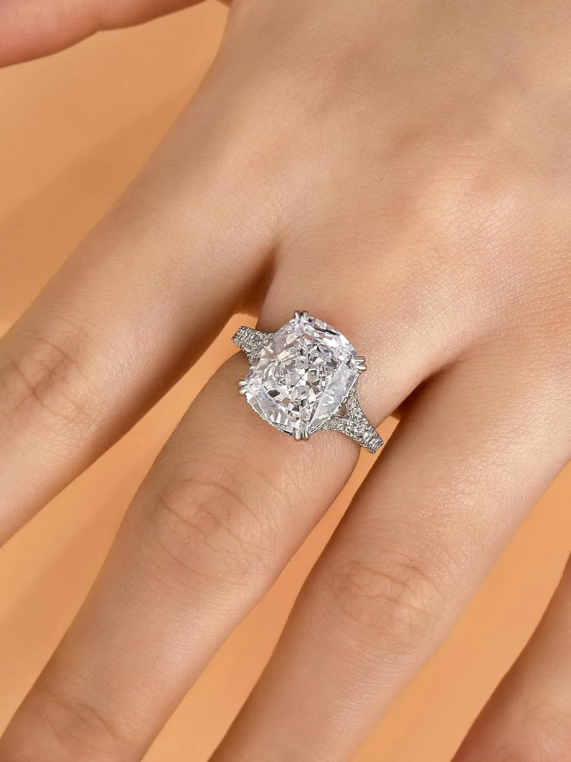 4.5CT Cushion Cut Engagement Ring with Split Shank, 925 Sterling Silver CZ Simulated Diamond Promise Ring for Women