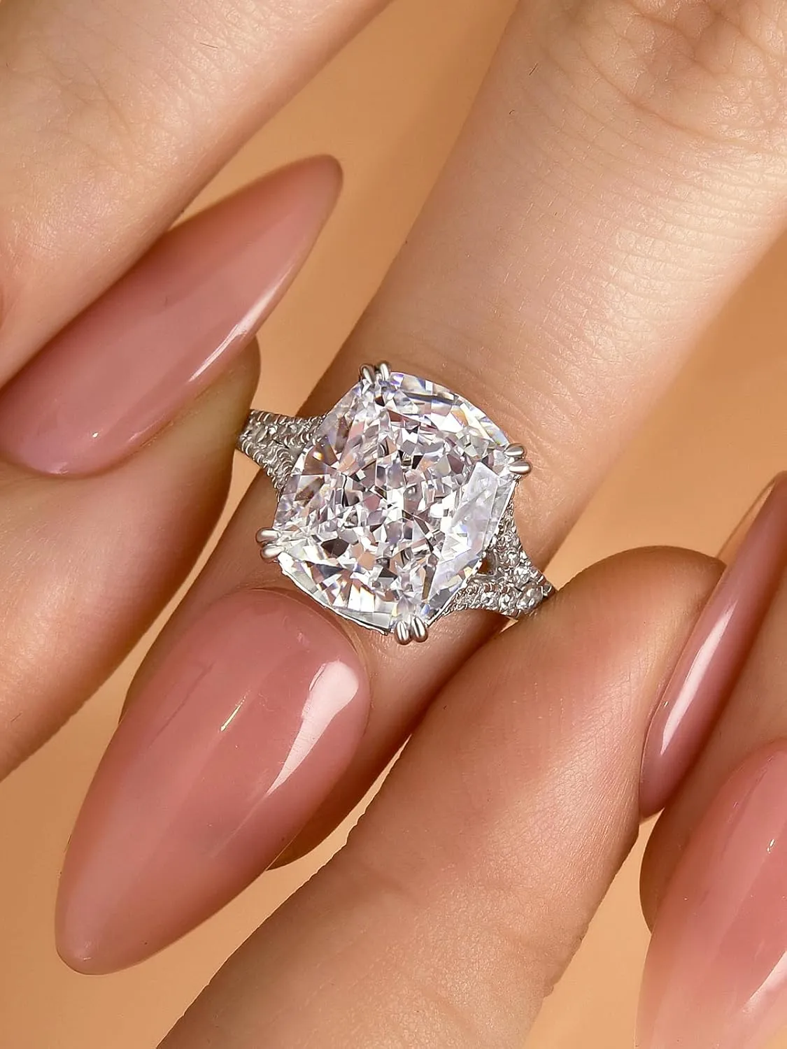 4.5CT Cushion Cut Engagement Ring with Split Shank, 925 Sterling Silver CZ Simulated Diamond Promise Ring for Women
