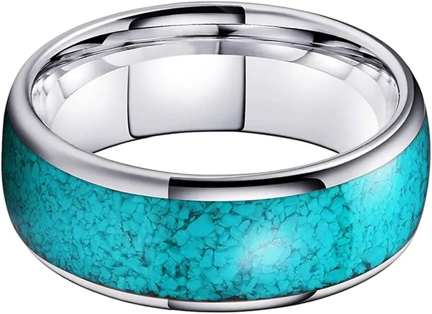 4mm 6mm 8mm Tungsten Rings for Men Women Engagement Wedding Bands Crushed Turquoise Inlay Domed I Love You Engraved Comfort Fit