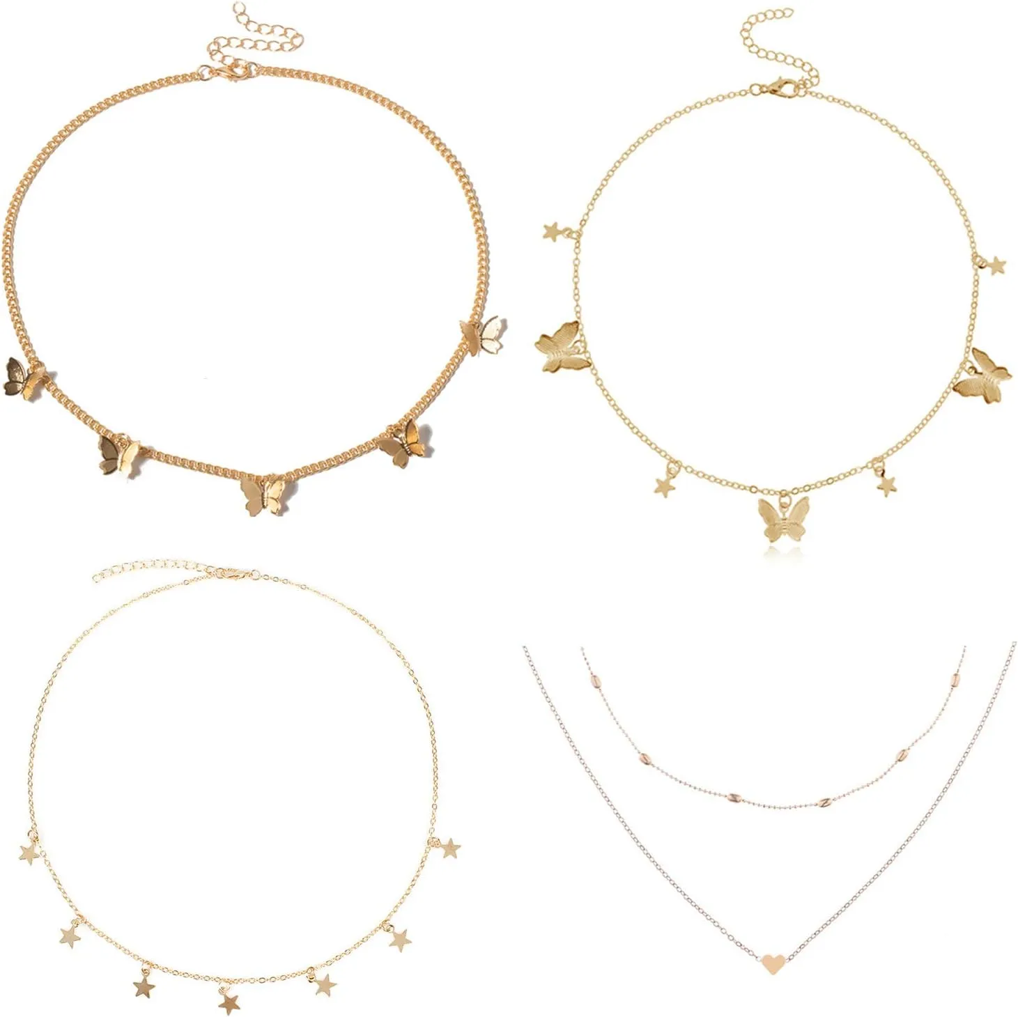 4PCS Butterfly Star Choker Necklace Gold Layered Chain Necklace Cute Vsco Choker Necklace Aesthetic Necklace for Women Teen Girls