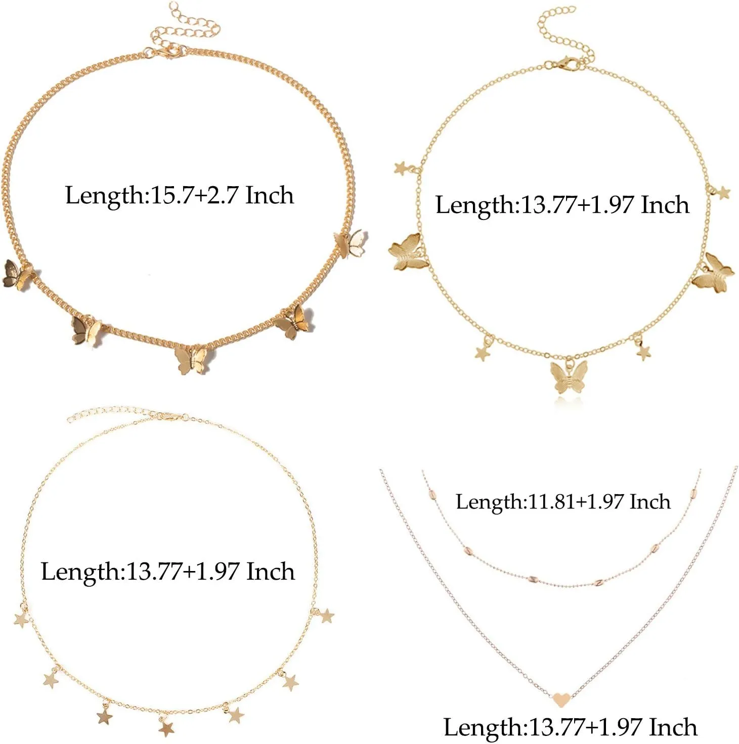 4PCS Butterfly Star Choker Necklace Gold Layered Chain Necklace Cute Vsco Choker Necklace Aesthetic Necklace for Women Teen Girls