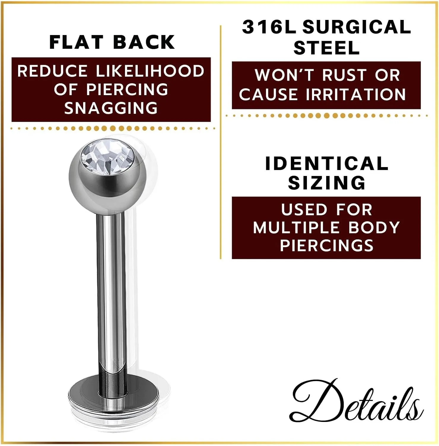 4Pcs Surgical Steel 16g 8mm 10mm 12mm 14mm Labret Studs Piercing Jewelry Monroe Tragus Medusa 3mm Crystal Ball More Choices