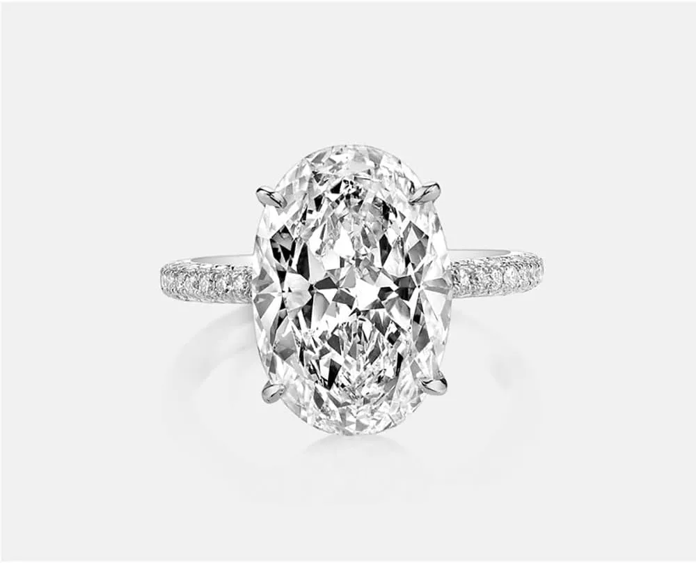 5 CT Oval Cut Lab Grown Diamond Rings, 18k White Rose Gold Plated 925 Sterling Silver Engagement Ring for Women, D Color VVS1 Simulated Diamond, Wedding Band Promise Ring