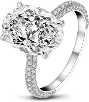 5 CT Oval Cut Lab Grown Diamond Rings, 18k White Rose Gold Plated 925 Sterling Silver Engagement Ring for Women, D Color VVS1 Simulated Diamond, Wedding Band Promise Ring