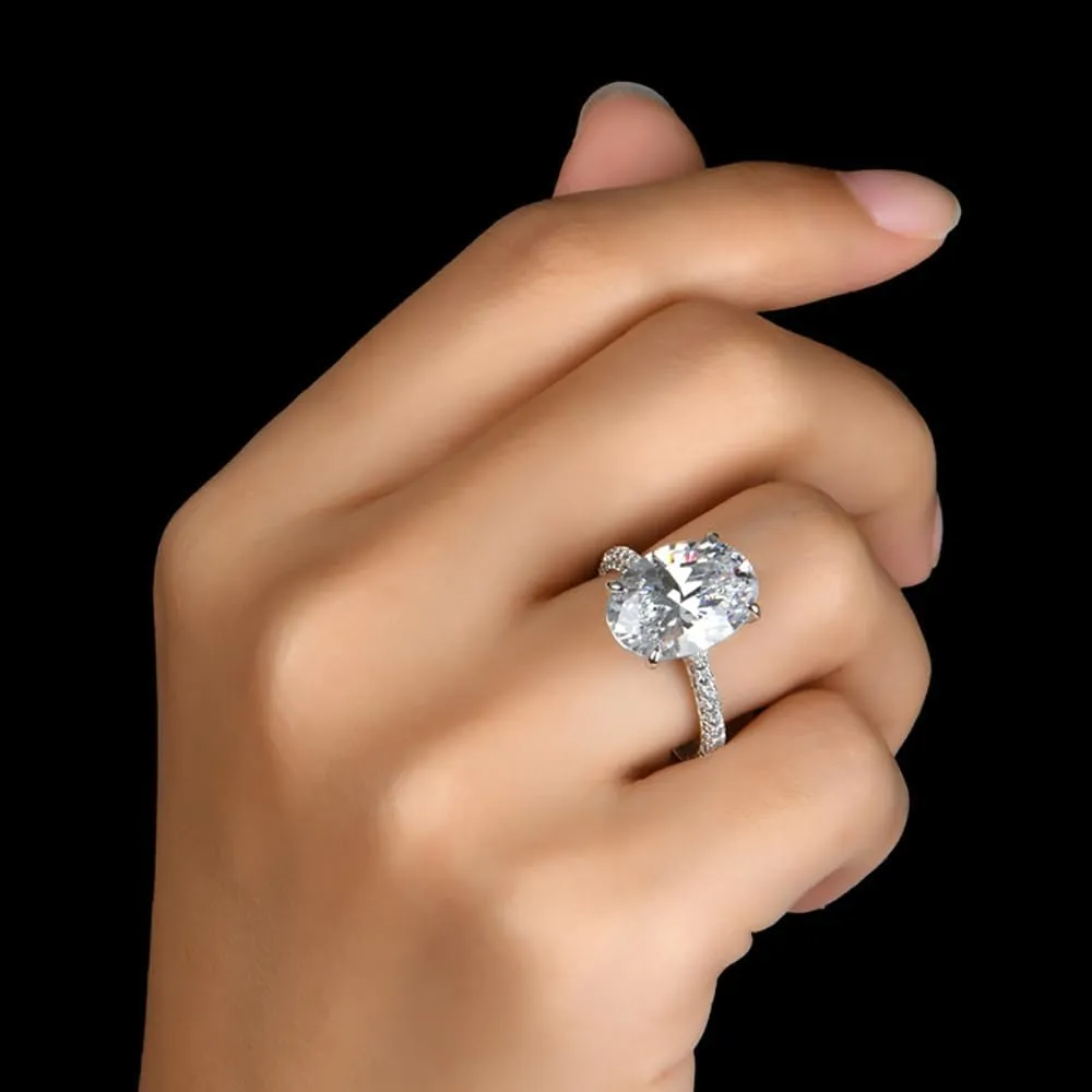 5 CT Oval Cut Lab Grown Diamond Rings, 18k White Rose Gold Plated 925 Sterling Silver Engagement Ring for Women, D Color VVS1 Simulated Diamond, Wedding Band Promise Ring