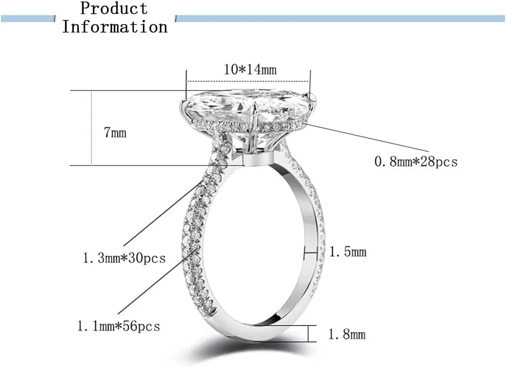 5 CT Oval Cut Lab Grown Diamond Rings, 18k White Rose Gold Plated 925 Sterling Silver Engagement Ring for Women, D Color VVS1 Simulated Diamond, Wedding Band Promise Ring