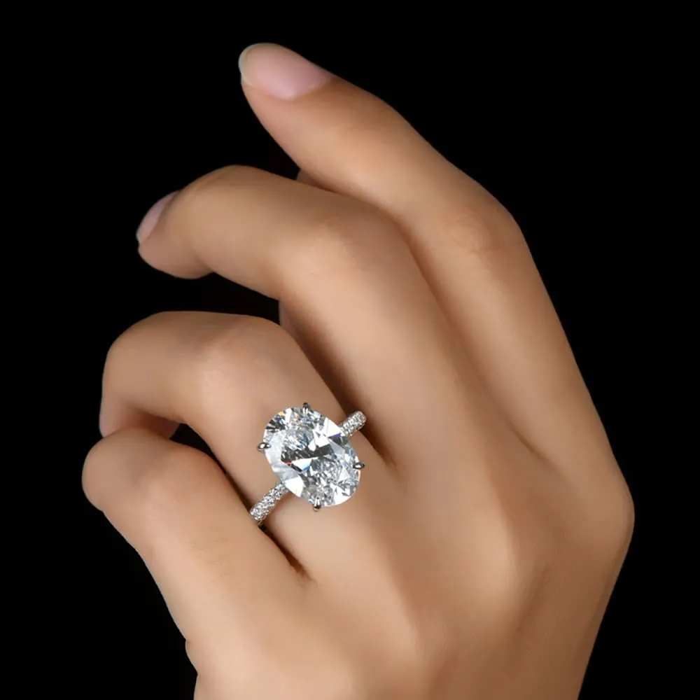 5 CT Oval Cut Lab Grown Diamond Rings, 18k White Rose Gold Plated 925 Sterling Silver Engagement Ring for Women, D Color VVS1 Simulated Diamond, Wedding Band Promise Ring