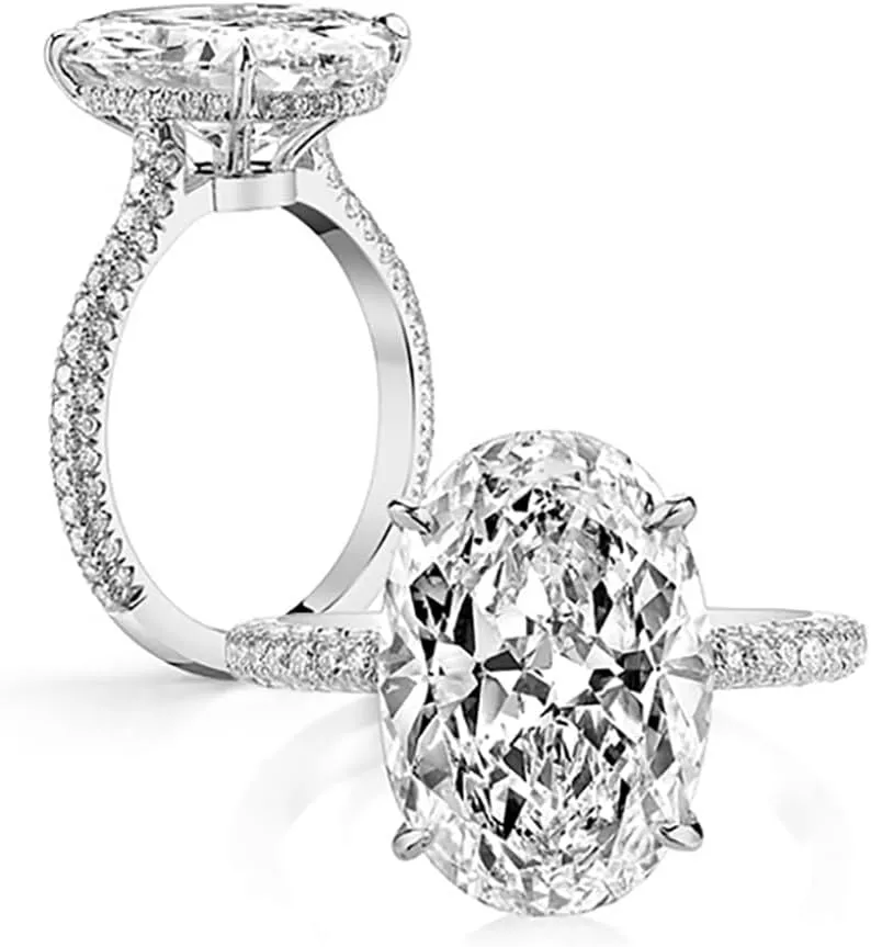 5 CT Oval Cut Lab Grown Diamond Rings, 18k White Rose Gold Plated 925 Sterling Silver Engagement Ring for Women, D Color VVS1 Simulated Diamond, Wedding Band Promise Ring