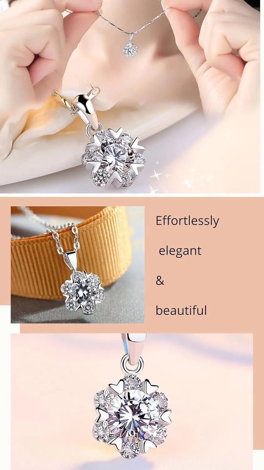 5 in 1 Cubic Zircon 925 Silver Plated Pendant Necklace Set for Women Girls Multi Style Crystal Diamond Pendant Retractable Chain Necklace Everyday Jewelry For Women Girls (Type2)