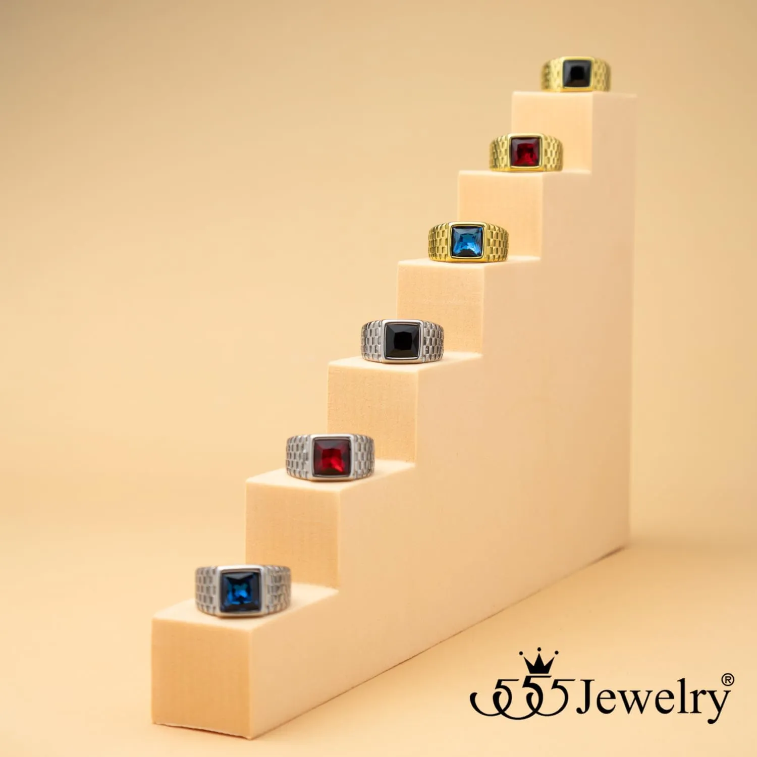 555Jewelry Stainless Steel Onyx Mens Ring Square Onyx Ring Mens Signet Ring Pinky Ring for Men Thumb Ring Band | US Size 7-12