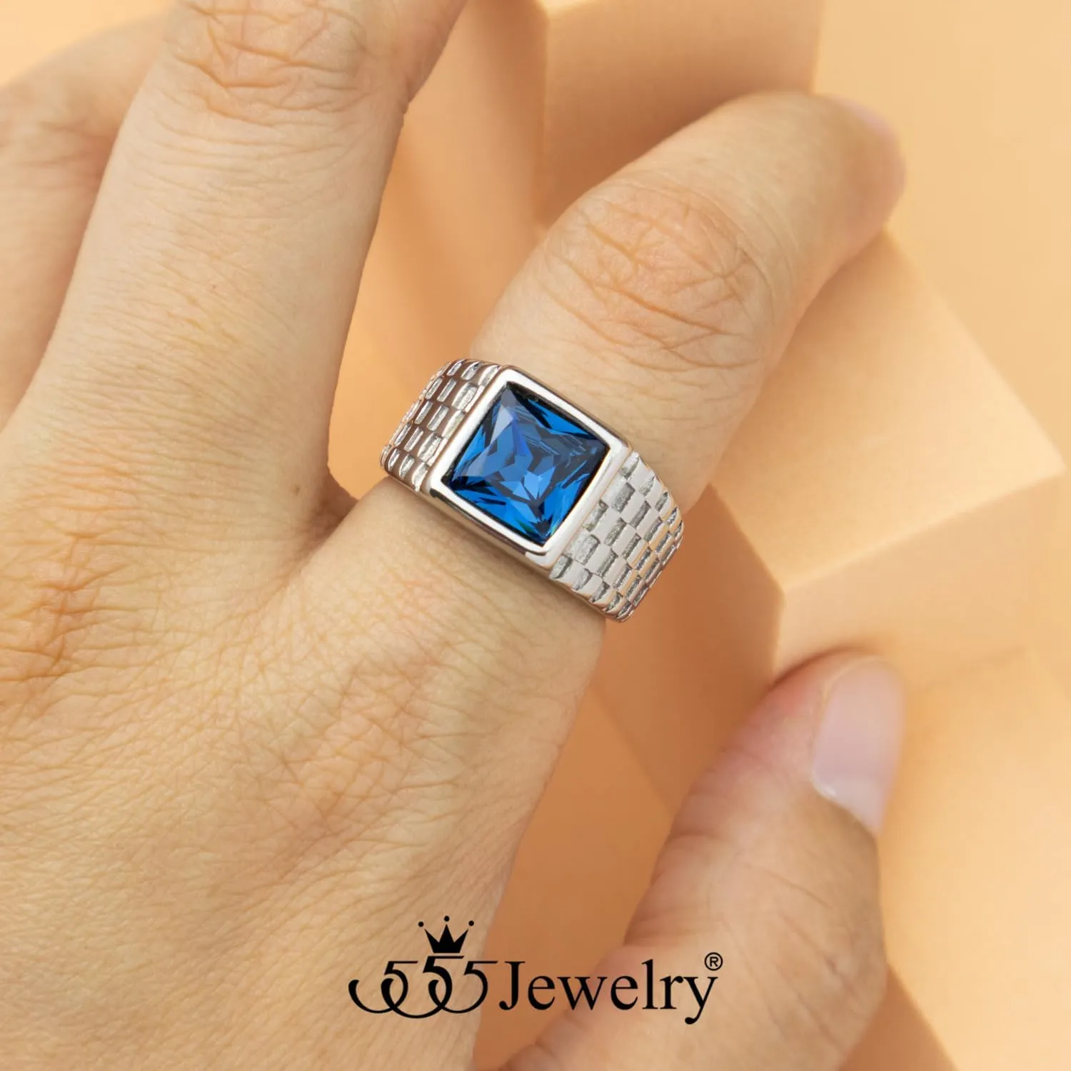 555Jewelry Stainless Steel Onyx Mens Ring Square Onyx Ring Mens Signet Ring Pinky Ring for Men Thumb Ring Band | US Size 7-12