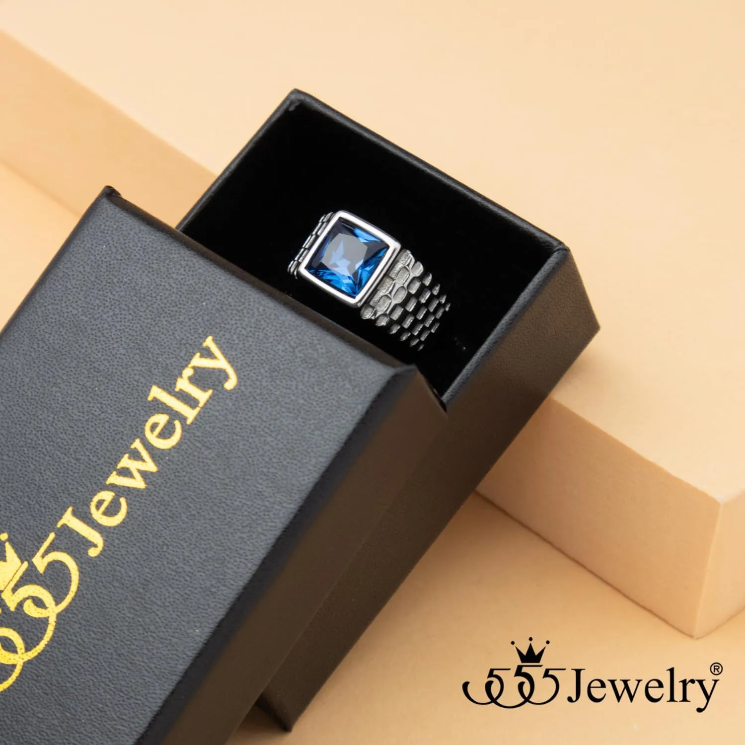 555Jewelry Stainless Steel Onyx Mens Ring Square Onyx Ring Mens Signet Ring Pinky Ring for Men Thumb Ring Band | US Size 7-12