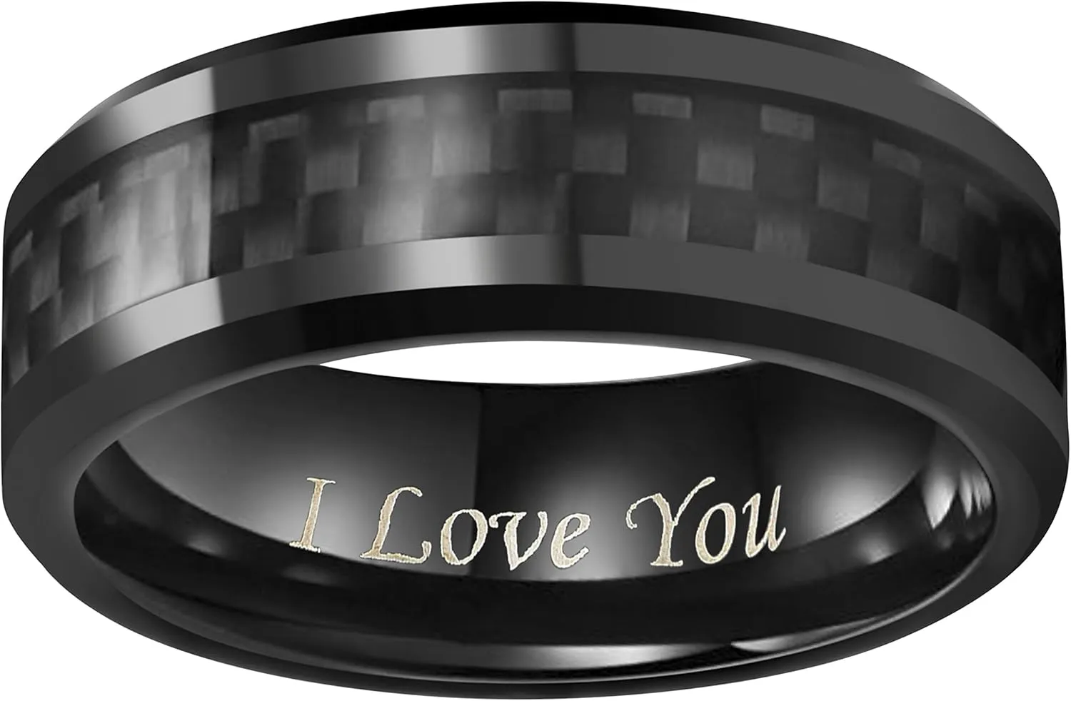 6mm 8mm 10mm Black Carbon Fiber Black Tungsten Carbide Wedding Band Ring Engraved I Love You Men Women Size 4 To 16