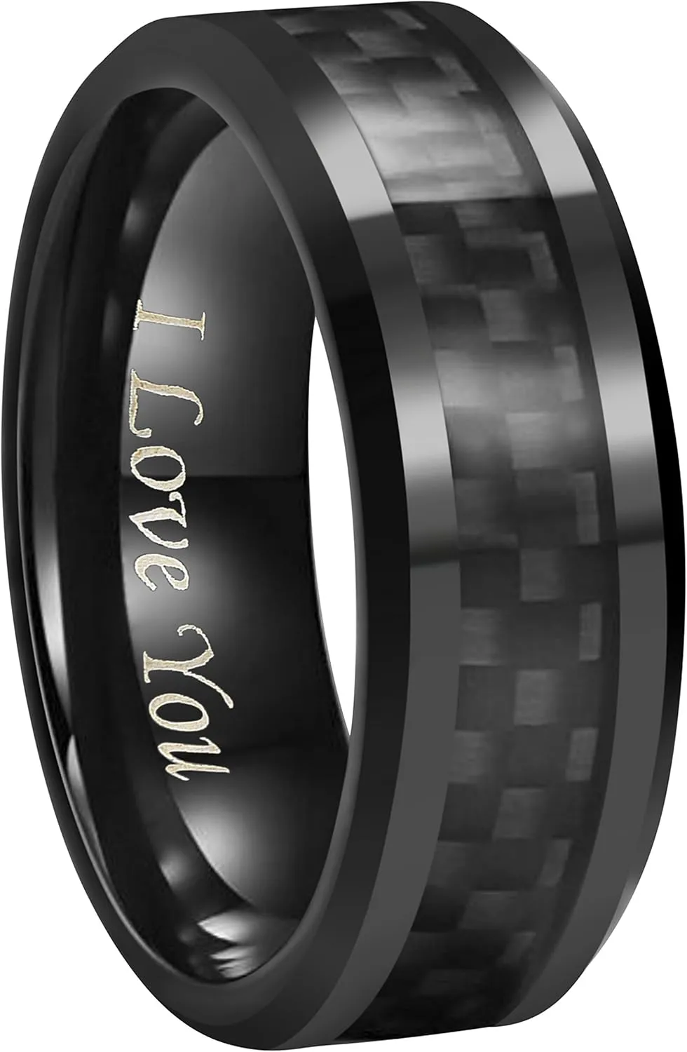 6mm 8mm 10mm Black Carbon Fiber Black Tungsten Carbide Wedding Band Ring Engraved I Love You Men Women Size 4 To 16