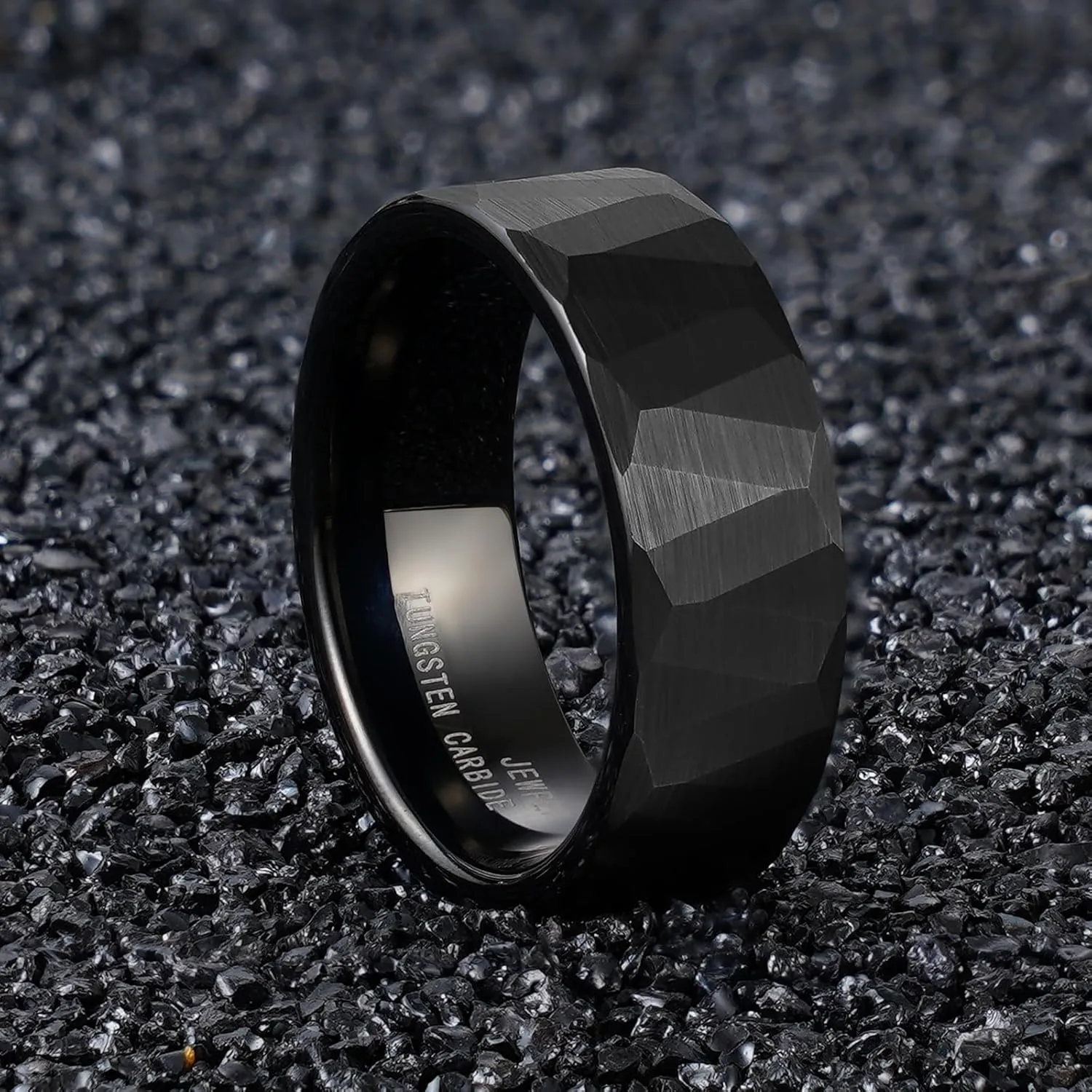 6MM 8mm Black/silver/gold Tungsten Rings for Men Womens Couple Fashion Jewelry Promise Engagement Wedding Band Hammered Inner ring inlaid with olive wood Carbide Polished Edge Comfort Fit