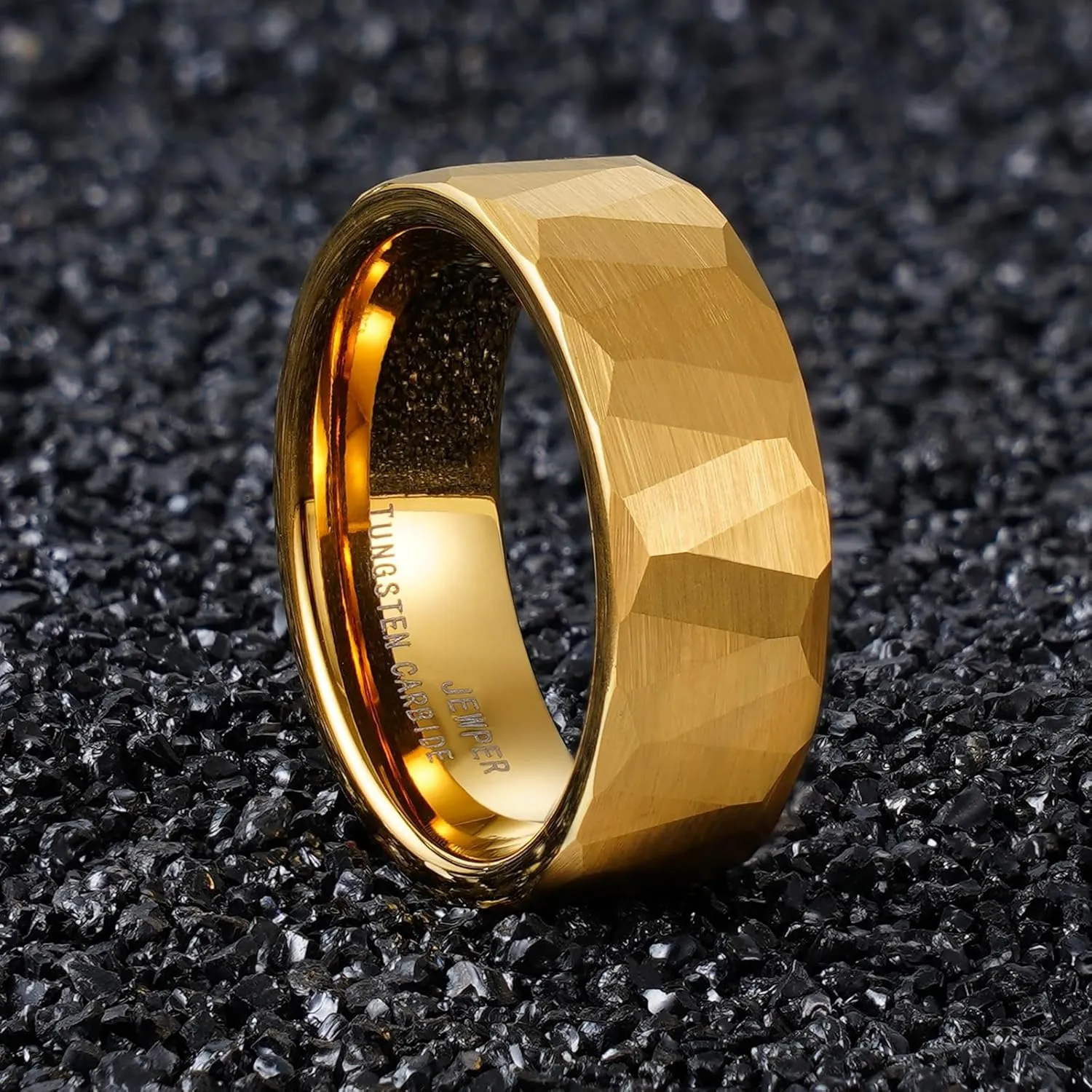 6MM 8mm Black/silver/gold Tungsten Rings for Men Womens Couple Fashion Jewelry Promise Engagement Wedding Band Hammered Inner ring inlaid with olive wood Carbide Polished Edge Comfort Fit