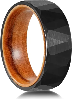 6MM 8mm Black/silver/gold Tungsten Rings for Men Womens Couple Fashion Jewelry Promise Engagement Wedding Band Hammered Inner ring inlaid with olive wood Carbide Polished Edge Comfort Fit