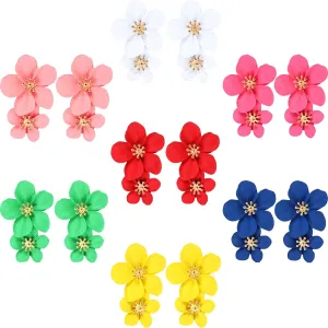 7 Pairs Boho Flower Stud Earrings for Women, Flower Shaped Daisy Earrings with Gold Bud