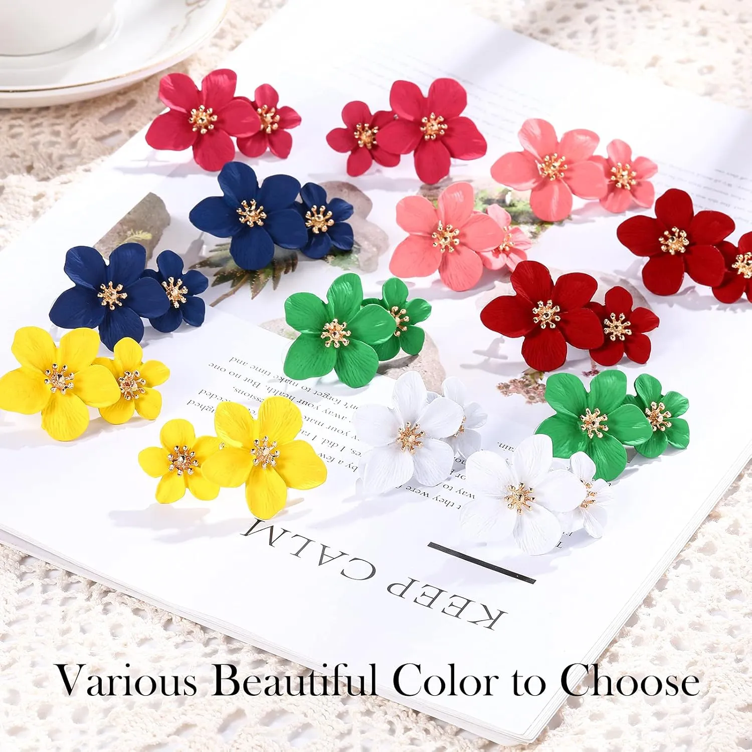 7 Pairs Boho Flower Stud Earrings for Women, Flower Shaped Daisy Earrings with Gold Bud