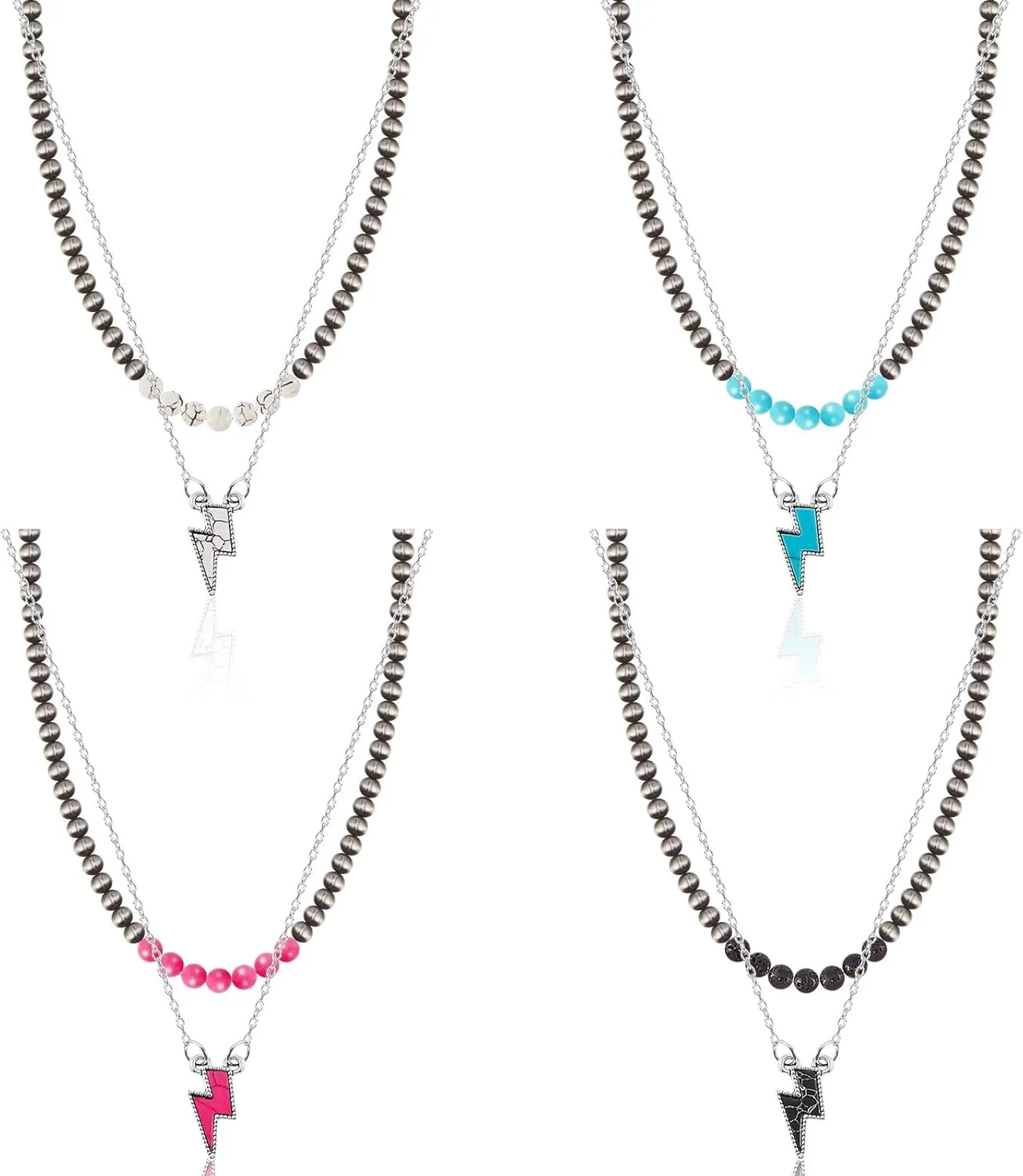 8 Pcs Western Necklaces Western Jewelry for Women Turquoise 4 Turquoise Boho Necklaces and 4 Beaded Choker for Christmas
