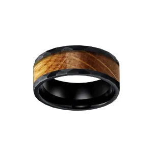 8mm Black Hammered Whiskey Barrel Ring Mens Wedding Band Tungsten Rings for Men Bourbon Wood Inlay Wooden Anniversary Gifts