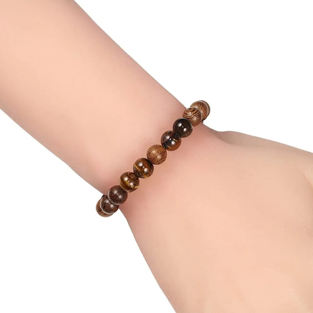 8mm New Natural Wood Braided Bracelets Men Adjustable Meditation Stone Beads Bracelet Women Prayer Jewelry Yoga Bracelet HommeBraided 7