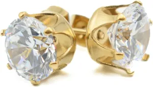8mm Round CZ Cubic Zirconia Stud Earrings, Yellow Gold-Plated Stainless Steel, Hypoallergenic