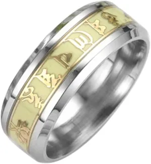 8MM Stainless Steel Six Words Mantra Rings Luminous Glow in The Dark